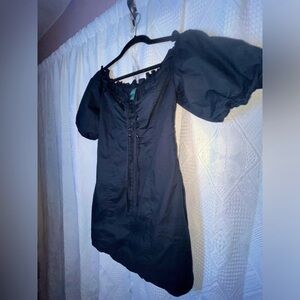 Black mini dress puff sleeves- 100% cotton